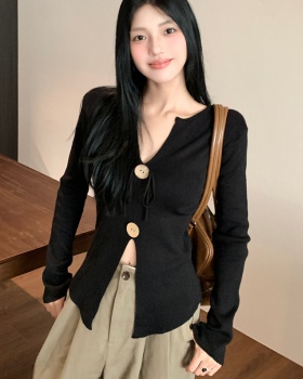 Retro pinched waist small shirt fold sweater