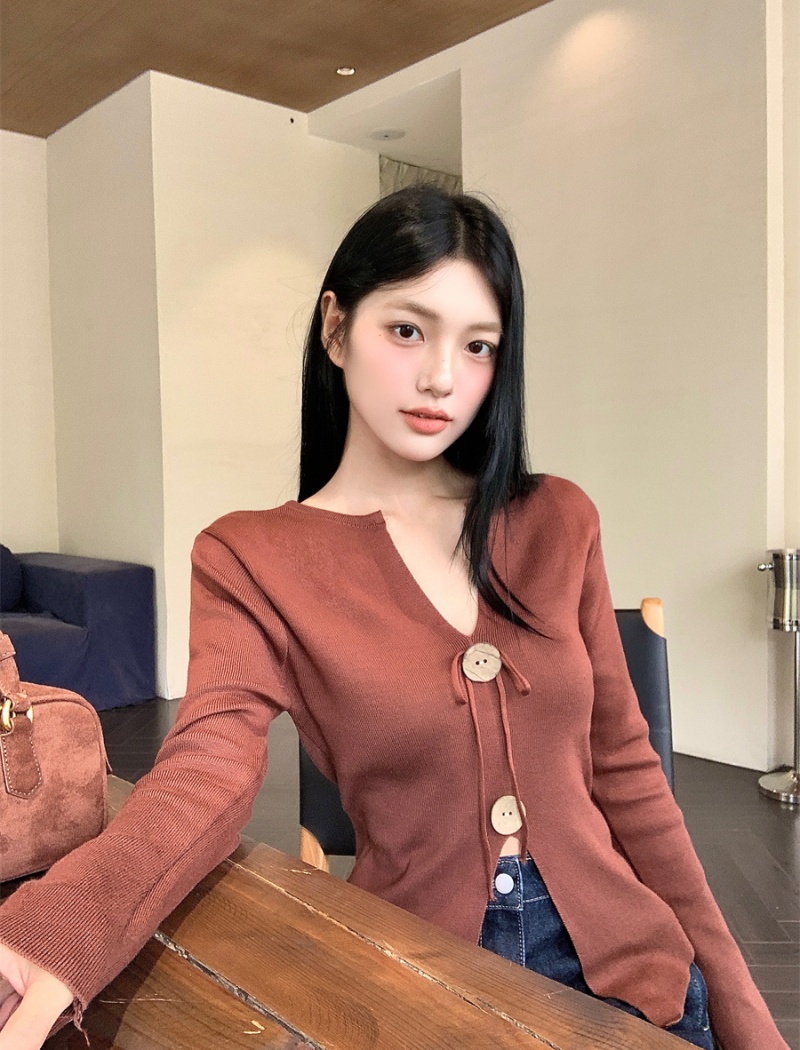 Retro pinched waist small shirt fold sweater