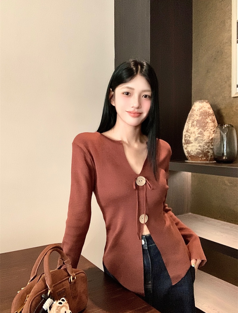 Retro pinched waist small shirt fold sweater