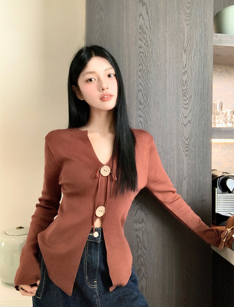 Retro pinched waist small shirt fold sweater