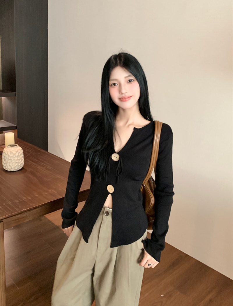 Retro pinched waist small shirt fold sweater