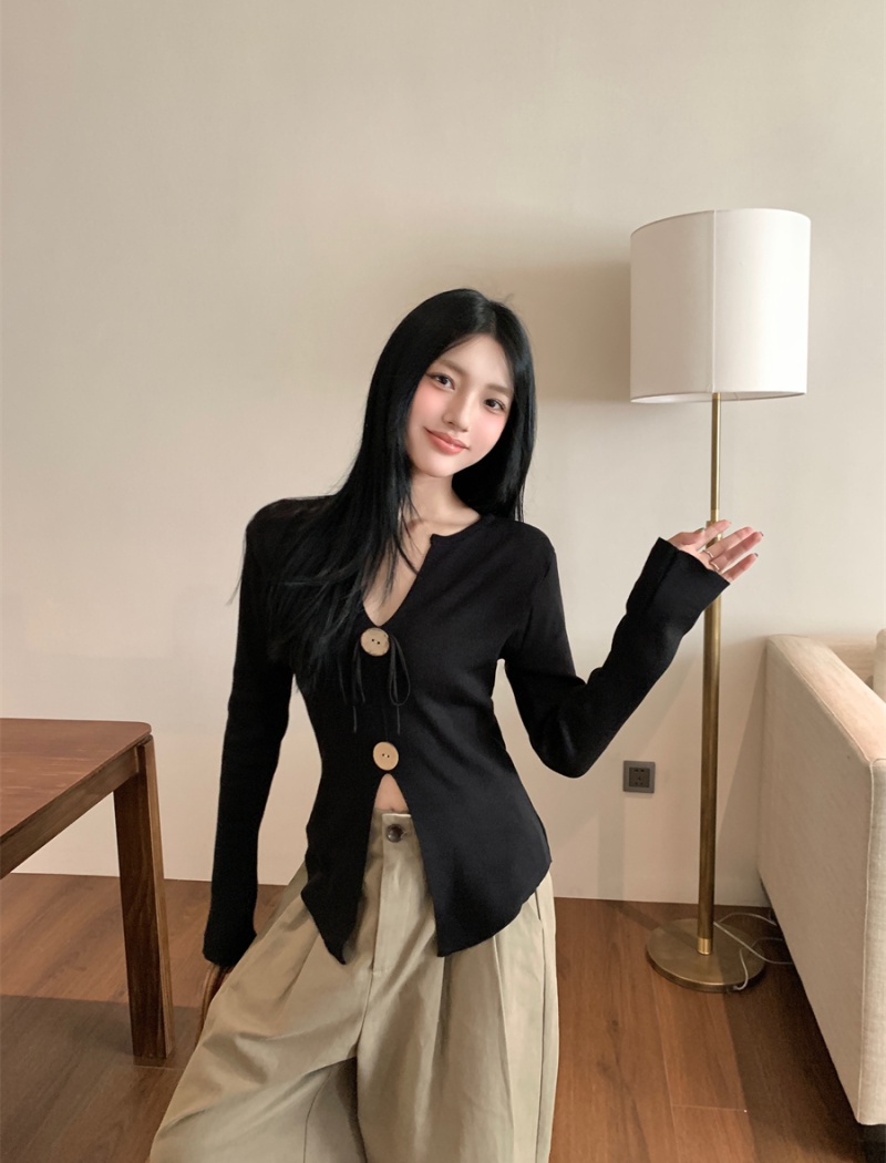 Retro pinched waist small shirt fold sweater