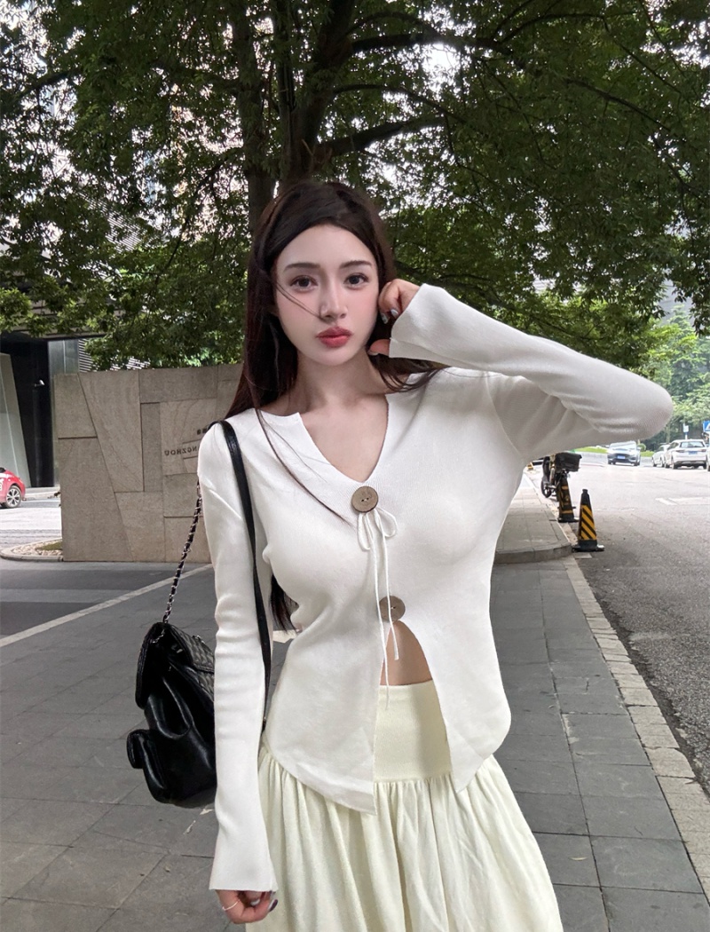 Retro pinched waist small shirt fold sweater