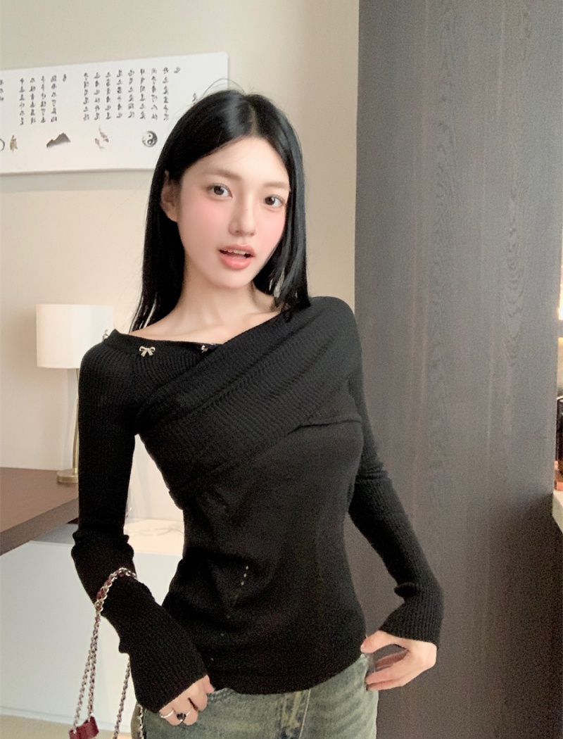 Autumn slim tops niche flat shoulder sweater