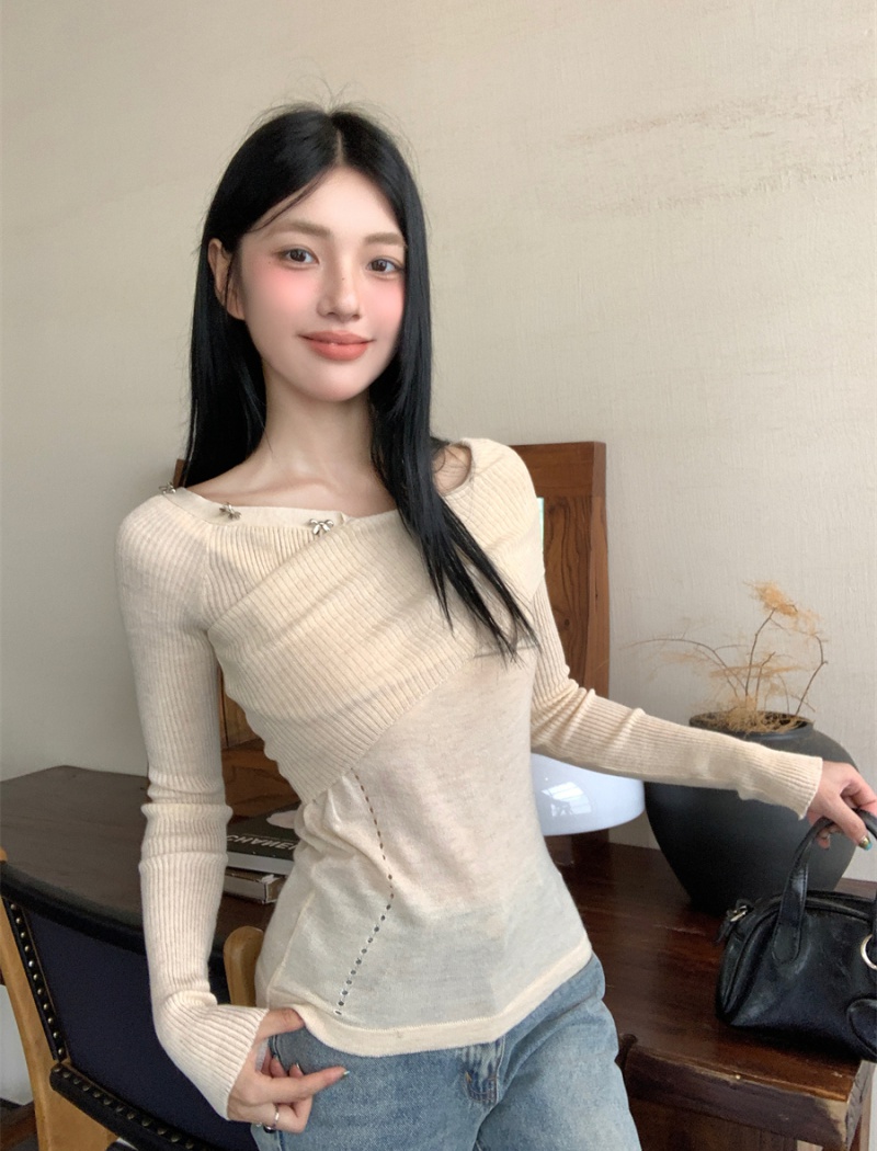 Autumn slim tops niche flat shoulder sweater