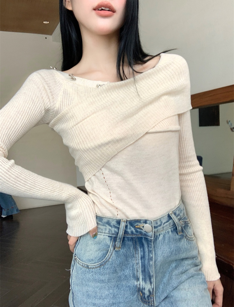 Autumn slim tops niche flat shoulder sweater