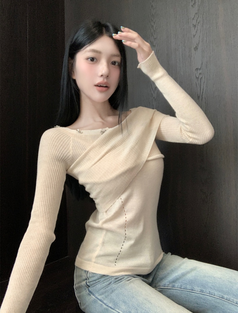 Autumn slim tops niche flat shoulder sweater