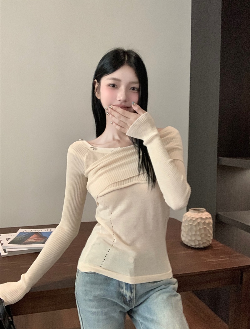 Autumn slim tops niche flat shoulder sweater