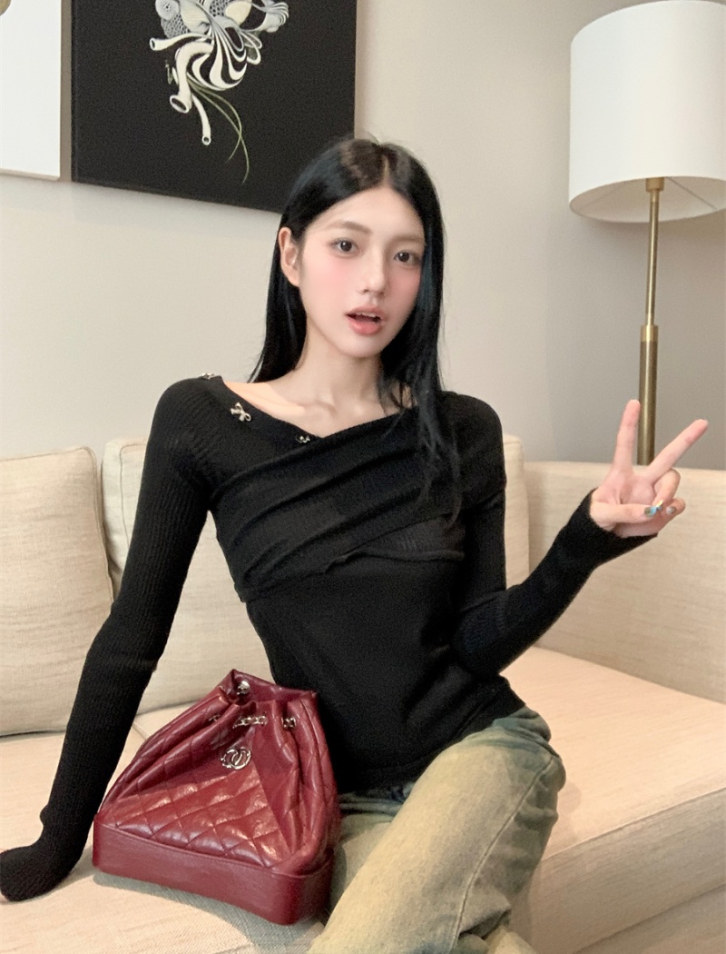 Autumn slim tops niche flat shoulder sweater