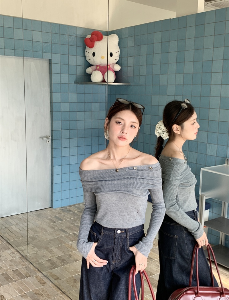 Autumn slim tops niche flat shoulder sweater