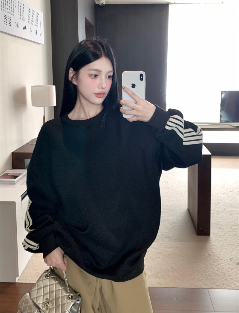 Black loose all-match hoodie slim pullover Casual tops