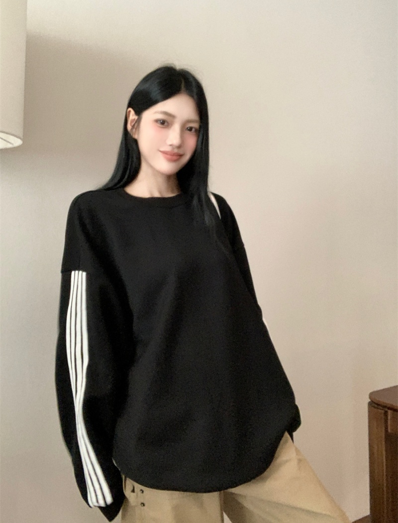 Black loose all-match hoodie slim pullover Casual tops