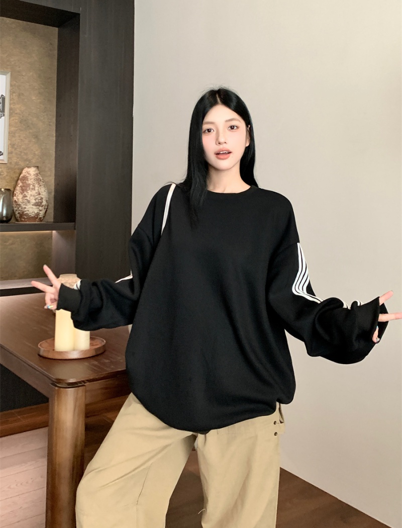 Black loose all-match hoodie slim pullover Casual tops