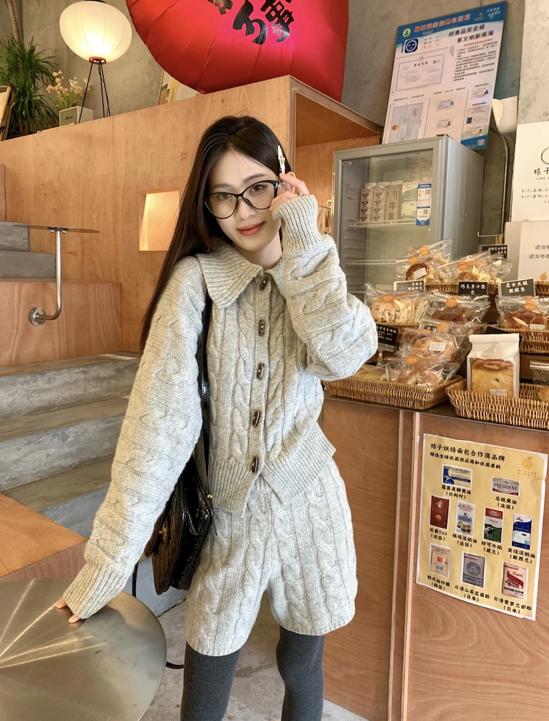 Korean style thick twist knitted sweater 2pcs set