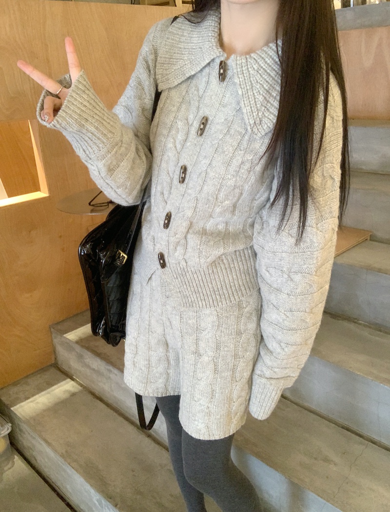 Korean style thick twist knitted sweater 2pcs set