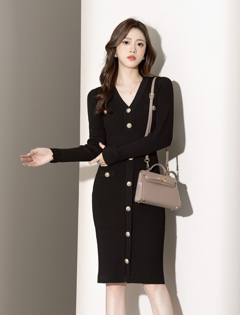 Ice silk Hepburn style long dress exceed knee dress for women