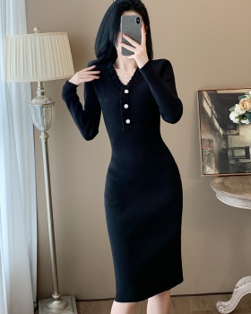 Black elegant temperament France style dress for women