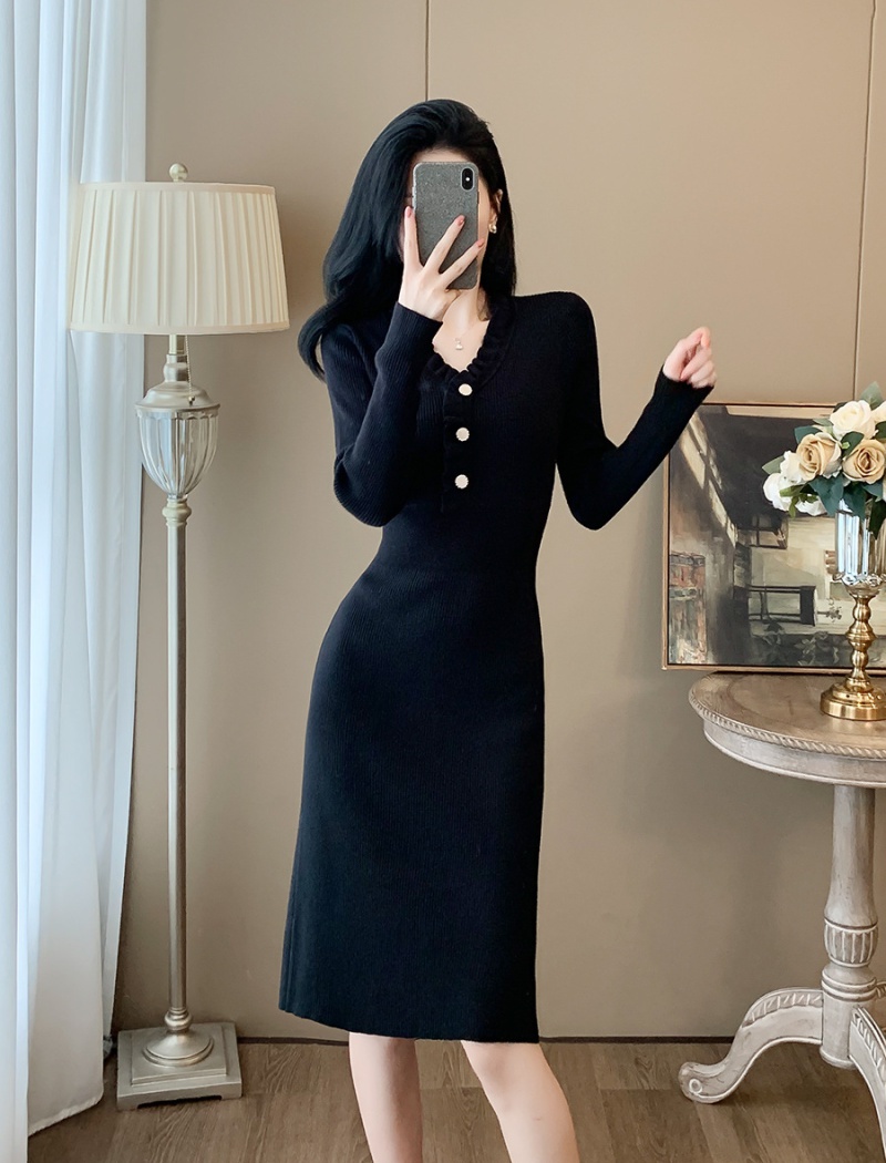 Black elegant temperament France style dress for women