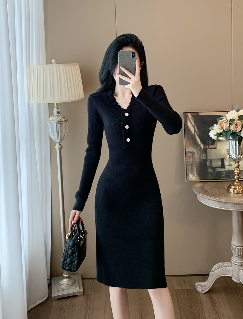 Black elegant temperament France style dress for women