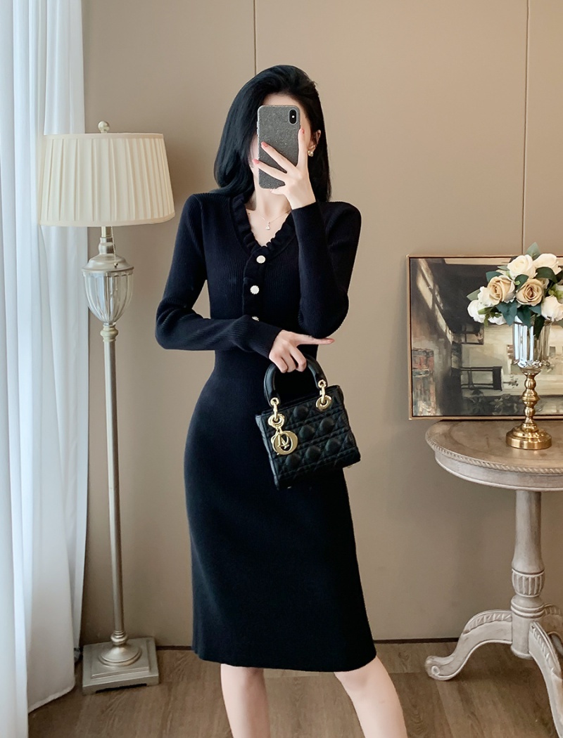 Black elegant temperament France style dress for women