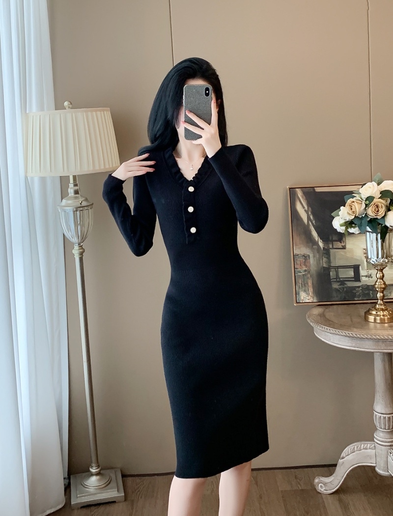 Black elegant temperament France style dress for women