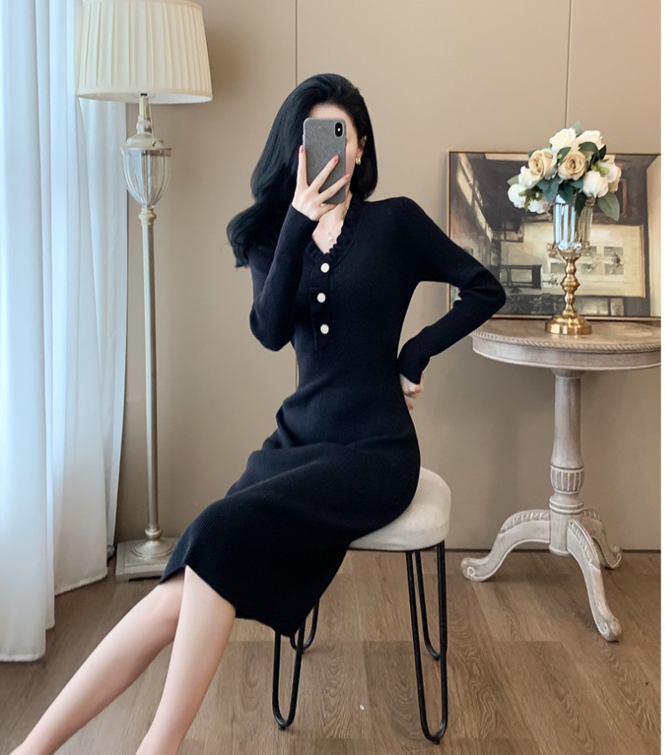 Black elegant temperament France style dress for women