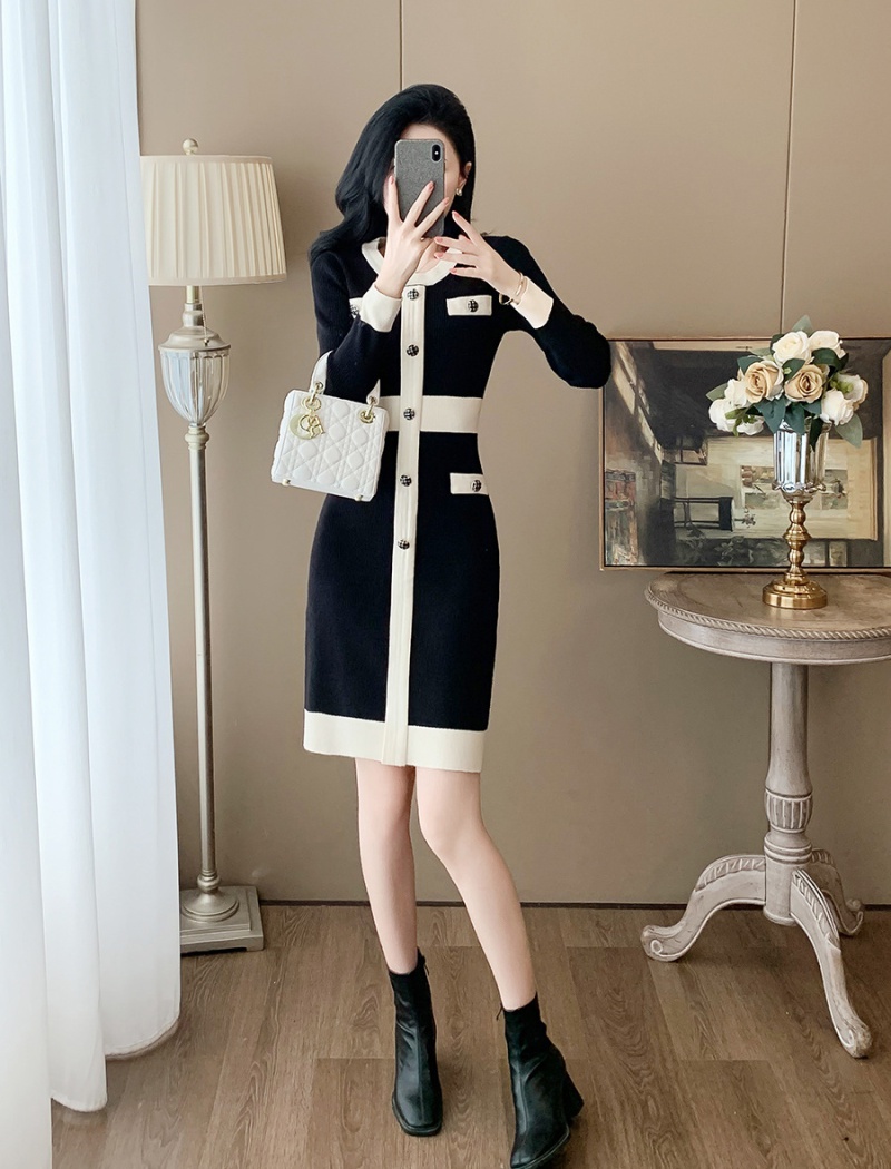 Temperament sweater dress package hip dress for women