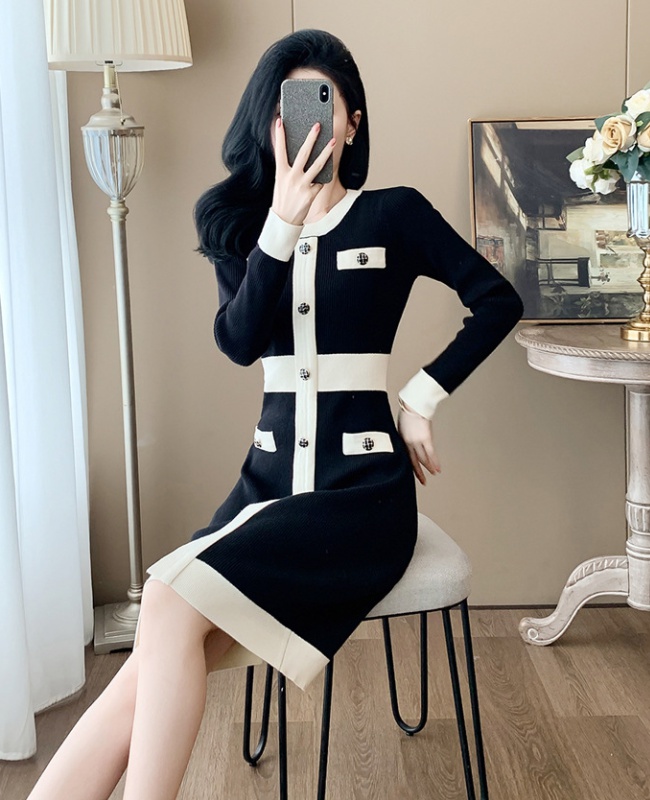 Temperament sweater dress package hip dress for women