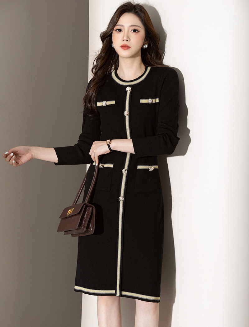 Chanelstyle knitted sweater long sleeve dress for women