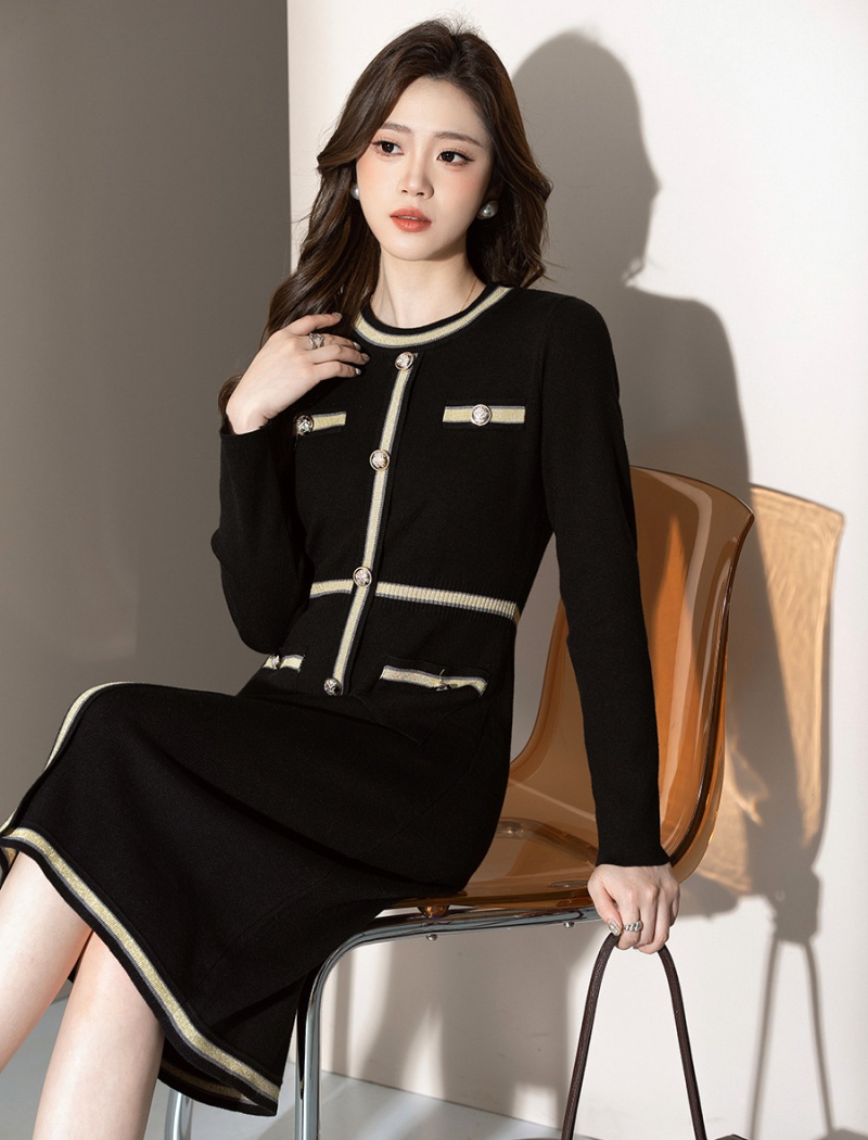 Chanelstyle knitted sweater long sleeve dress for women