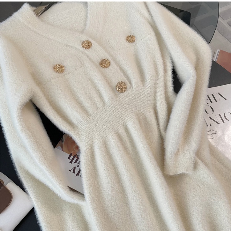 Autumn and winter V-neck sweater dress slim dress