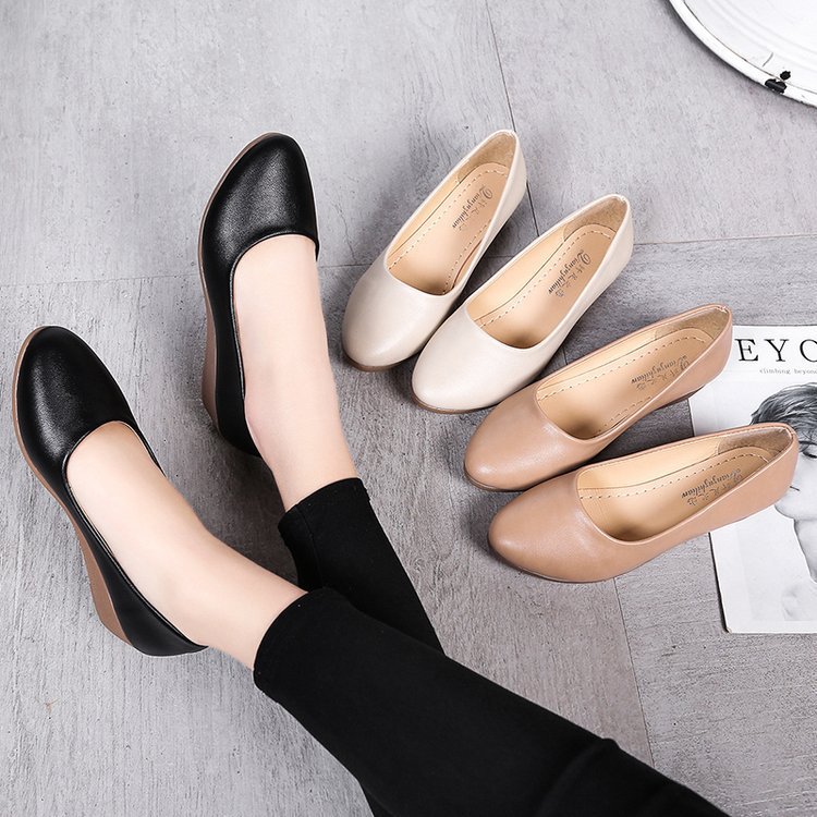 Middle-heel slipsole cozy shoes pointed autumn peas shoes