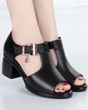 Middle-heel thick sandals summer middle-aged shoes for women