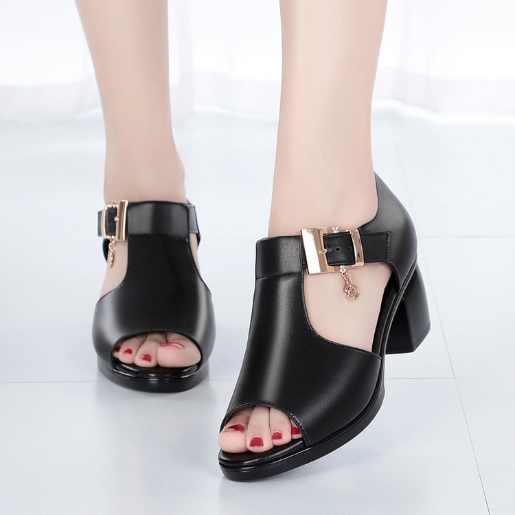 Middle-heel thick sandals summer middle-aged shoes for women