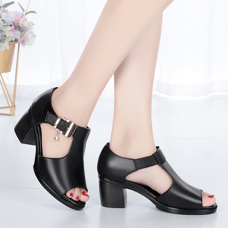 Middle-heel thick sandals summer middle-aged shoes for women