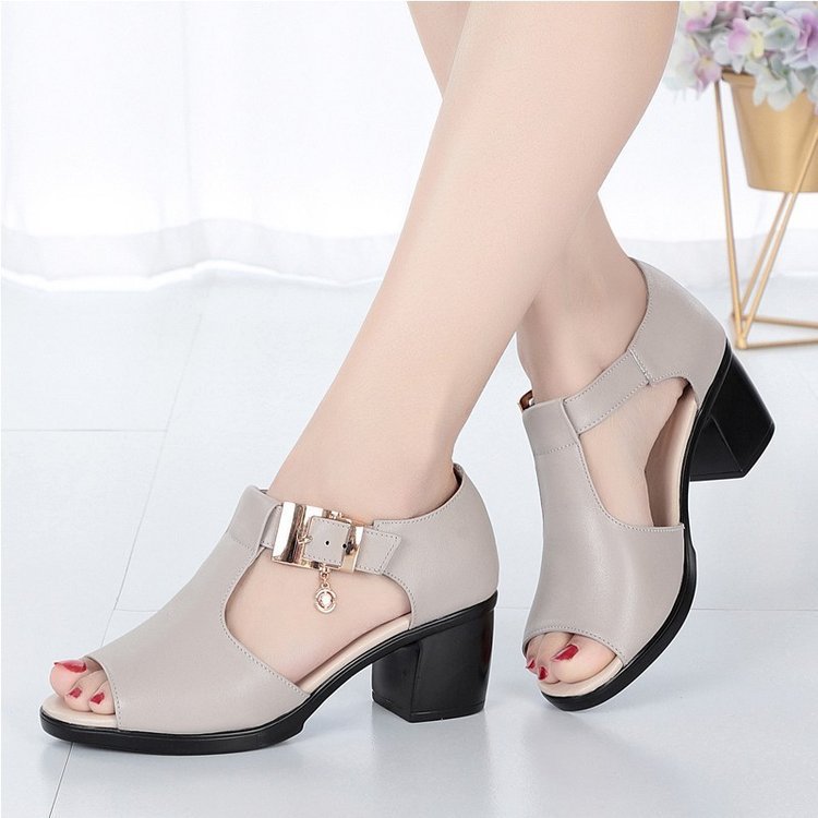 Middle-heel thick sandals summer middle-aged shoes for women