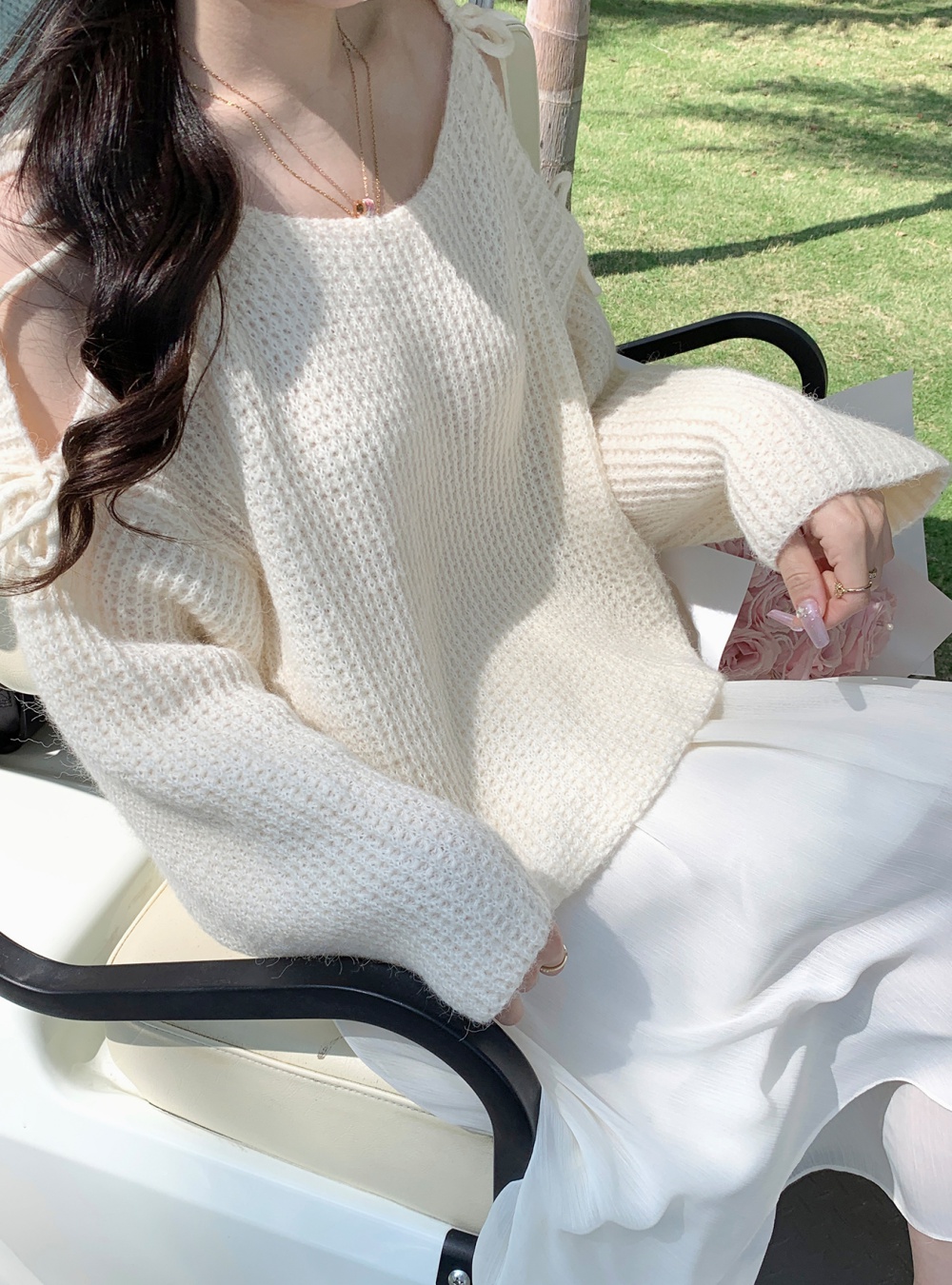 Strapless mohair sweater knitted long sleeve tops