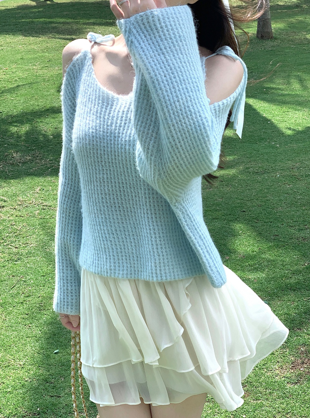 Strapless mohair sweater knitted long sleeve tops