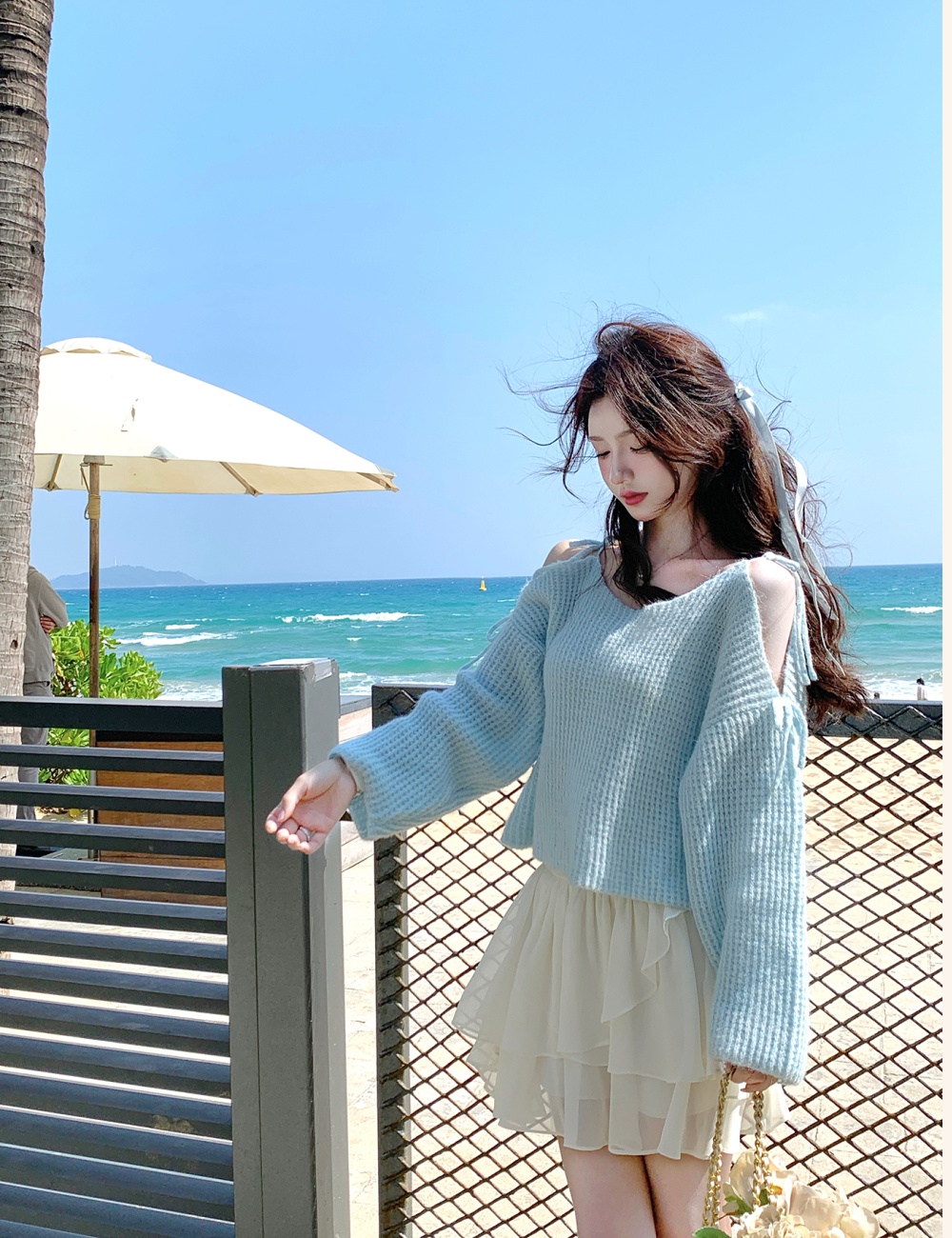 Strapless mohair sweater knitted long sleeve tops