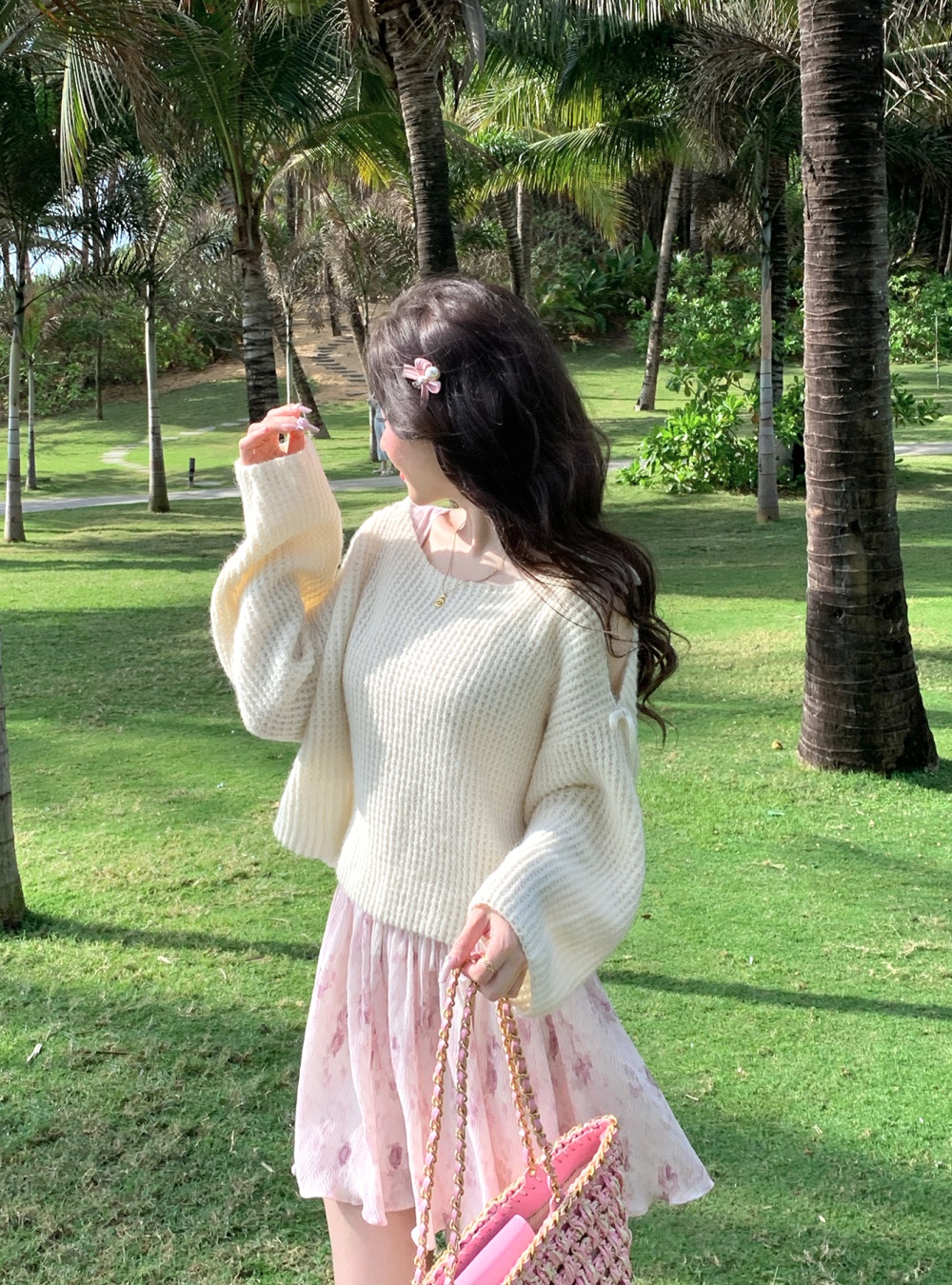 Strapless mohair sweater knitted long sleeve tops