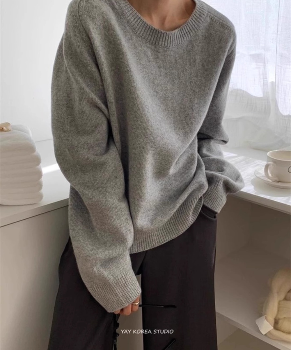 Korean style loose round neck shirts halter simple sweater