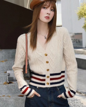 Stripe knitted tops autumn and winter slim cardigan for women