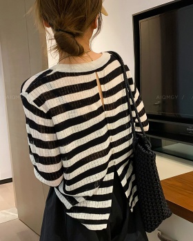 Fashion summer tops stripe long sleeve sweater for women