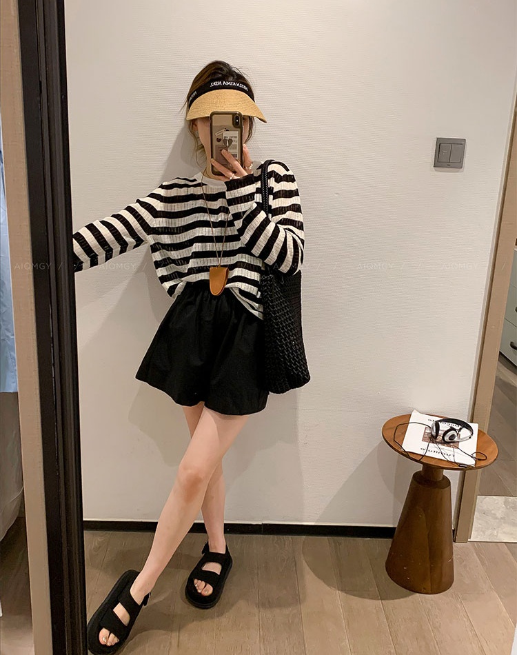 Fashion summer tops stripe long sleeve sweater for women