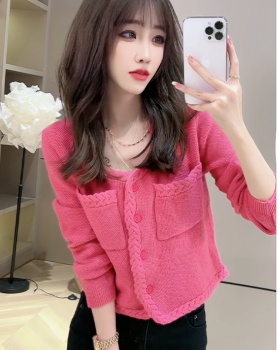 Chanelstyle long sleeve cardigan pink knitted sweater