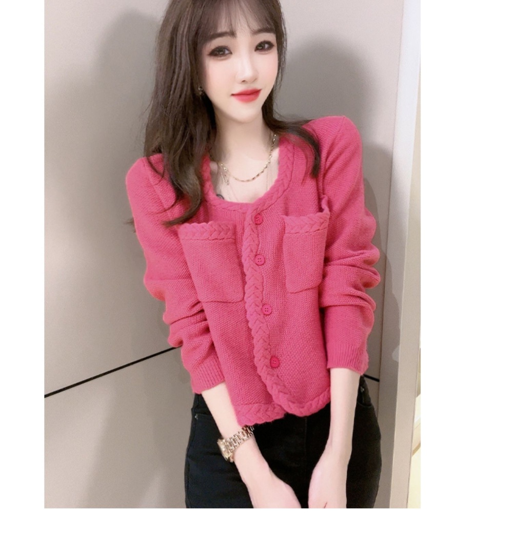 Chanelstyle long sleeve cardigan pink knitted sweater