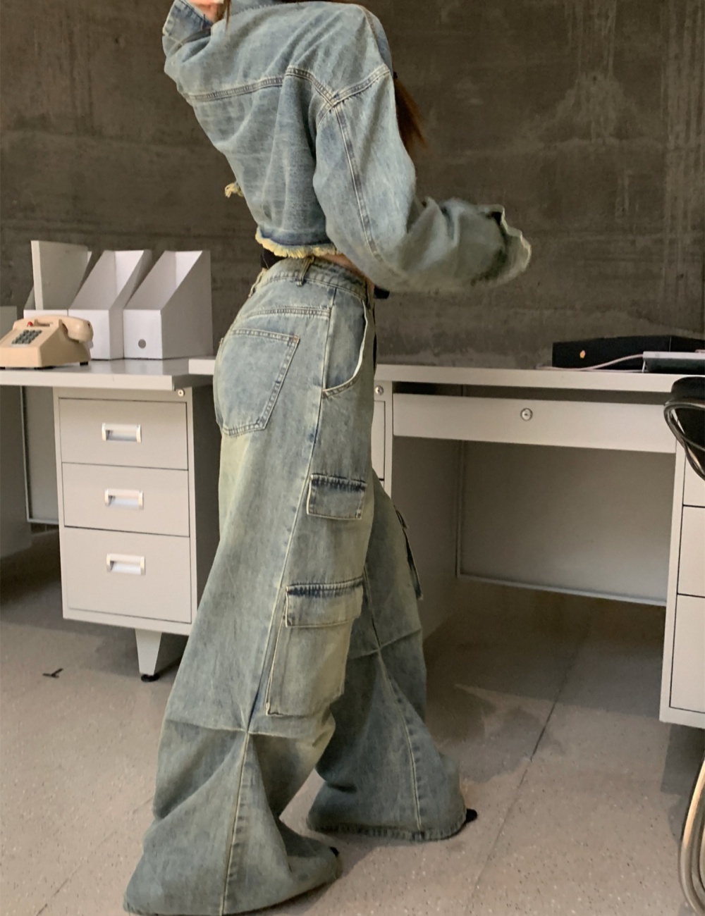 American style straight jeans loose wide leg pants