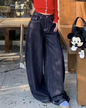 Embroidery A-line retro jeans wide leg loose long pants