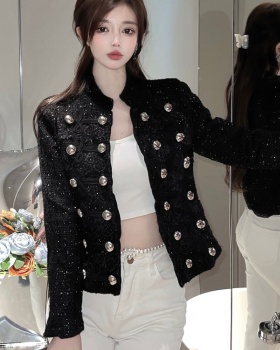 Stand collar short handsome rhinestone coat