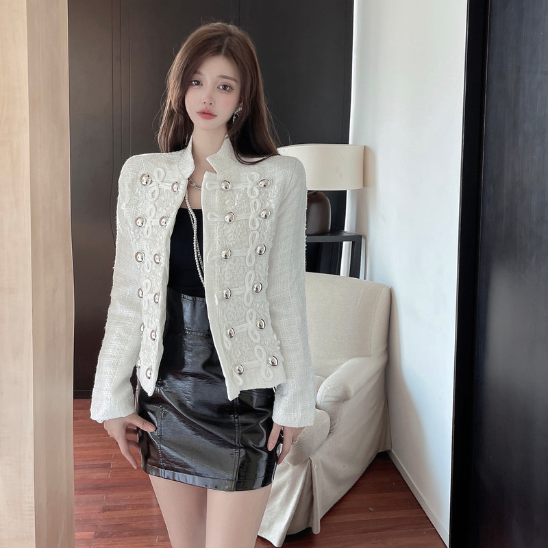 Stand collar short handsome rhinestone coat